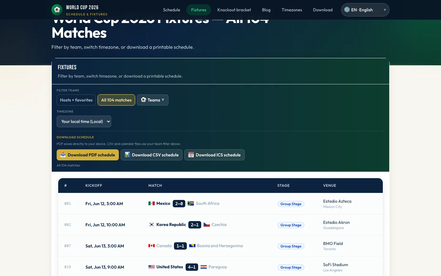 World Cup 2026 full schedule with Group A matches