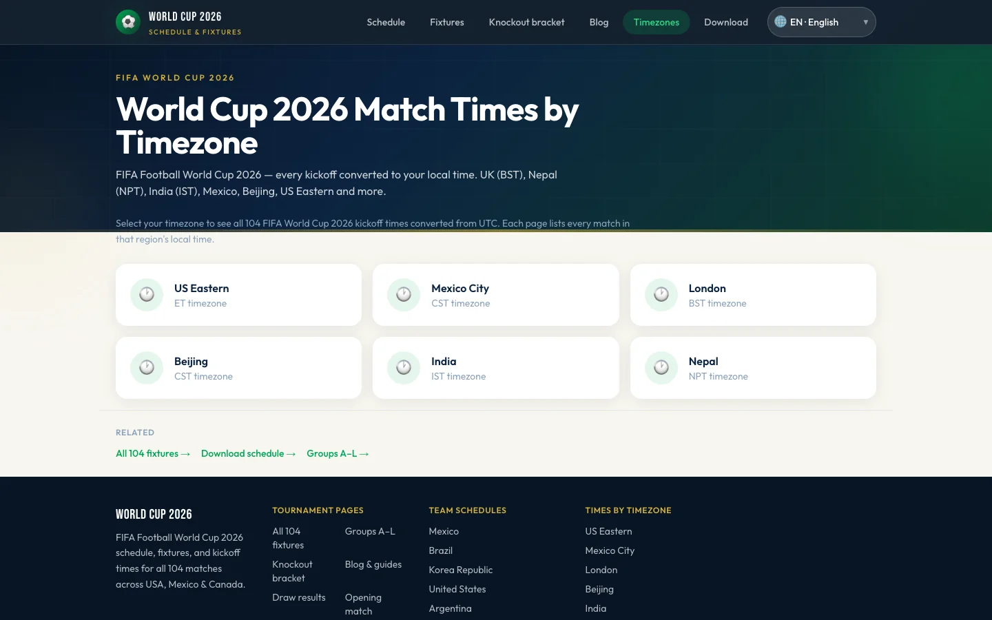 World Cup 2026 timezone hub and schedule tools
