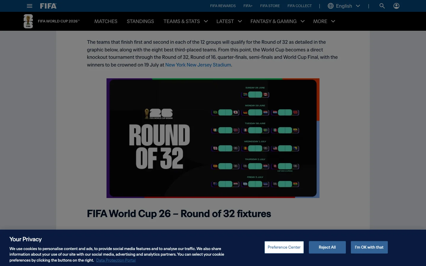 FIFA World Cup 2026 knockout bracket with 32-team Round of 32